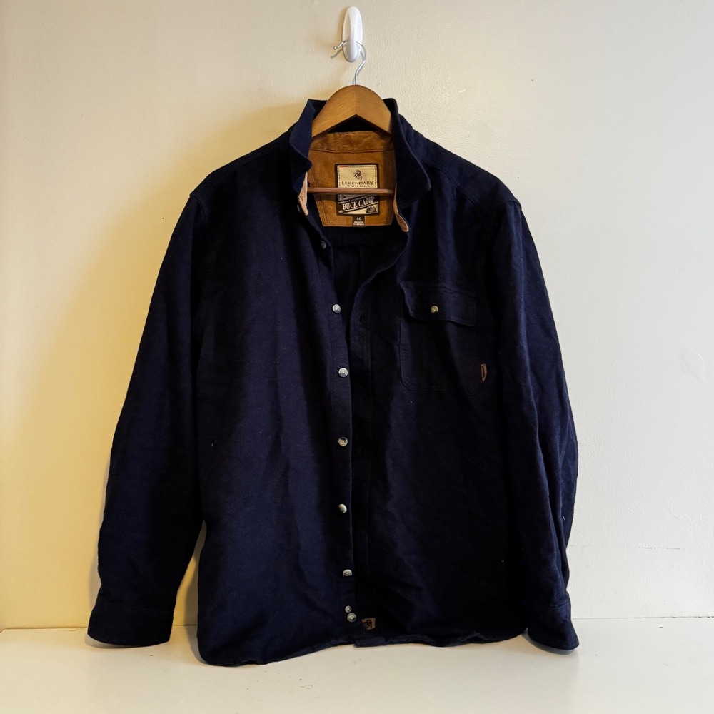 Legendary Whitetails Men's Lg Buck Camp Navy Blue Flannel Shirt 100% Cotton Fall